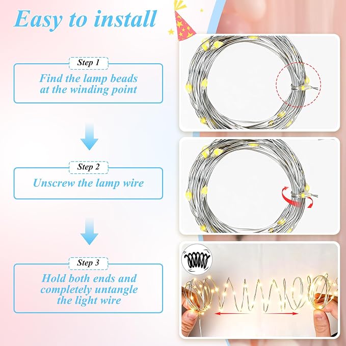 Ledido 10×10ft Pink Blue Tulle Backdrop Curtains with Lights String - 300LED Fairy Lights Sheer Curtain Backdrop for Gender Reveal Baby Shower Photo Shoot Birthday Party Decoration(2 Panels 5×10ft)