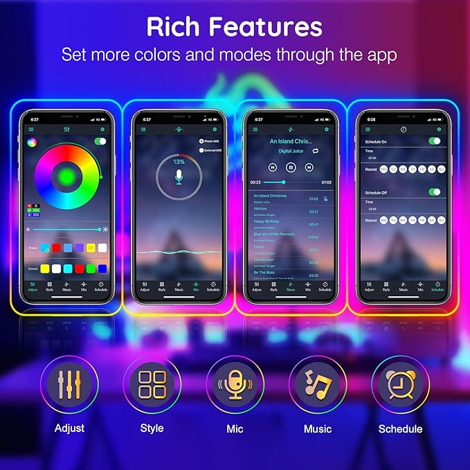 FBZ 150Ft Led Rope Lights, Flexible Neon Lights Control with App/Remote, Multiple Modes, IP65 Outdoor RGB Waterproof, Music Sync Gaming Light Strip for Bedroom Decor