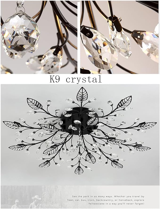 Modern Crystal Ceiling Light Fixture,Semi Flush Mount Chandeliers,Crystal Leaf Ceiling Light, Chandeliers for Dining Room,Living Room,Bedroom