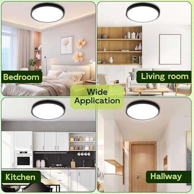hykolity 2 Pack 9 Inch Selectable CCT LED Round Flat Panel Light, 18W 1800LM 3000K/4000K/5000K, Edge-Lit Flush Mount Ceiling Light Fixture for Kitchen, Bedroom, Laundry and Closet Room,Black