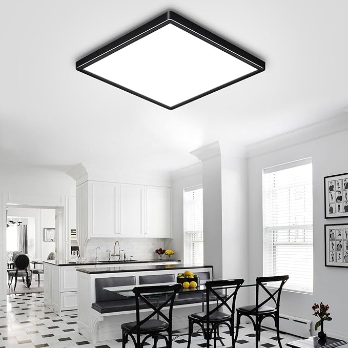 12 Inch 24W Flush Mount Square LED Ceiling Light, 3000K/4000K/6000K Adjustable Flush Mount Light Fixture, 2800LM Bright Flat Ceiling Light Fixtures for Bedroom, Kitchen, Hallway (Black-4 Pack)