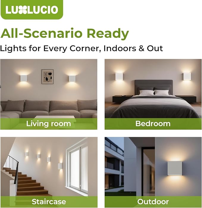 2 Pack Indoor Outdoor White Up and Down LED Wall Light, Modern Bedroom/Porch Wall Lamp, IP65 Waterproof, 5%-100% Dimmable 18W 1620lm, 5CCT (2700K-5000K), CRI90+, 120V-277V