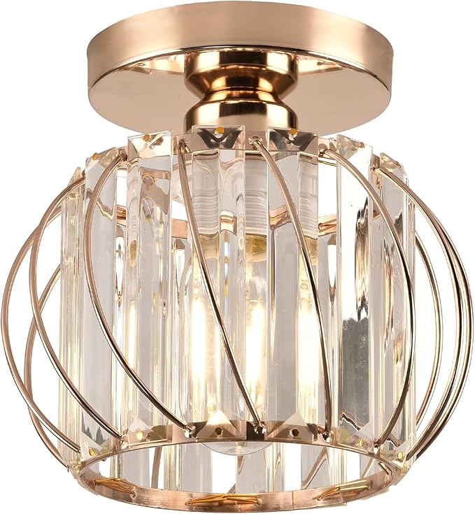 Crystal Ceiling Light, Crystal Semi Flush Mount Ceiling Light Gold Crystal Chandelier for Kitchen Hallway Entrance Balcony Dining Rooms Living Rooms Bar Farmhouse