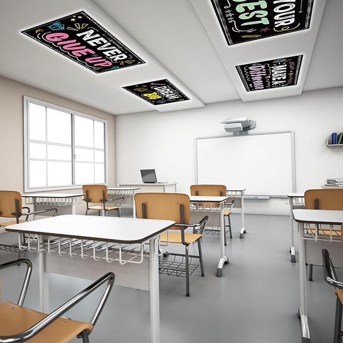 8Pcs Inspirational Fluorescent Light Covers for Classroom Ceiling Light 4x2Ft Motivational Word Magnetic Lights Cover Filter Easy Install for Back to School Office Hospital Ceiling Supply (Blackboard)