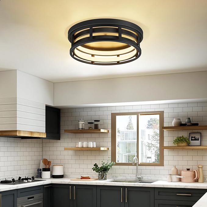 LED 13 inch Flush Mount Ceiling Light Fixture,Black Hallway Light Fixtures Ceiling,Light Fixtures Ceiling Mount for Farmhouse,Kitchen,Hall (1 Pack