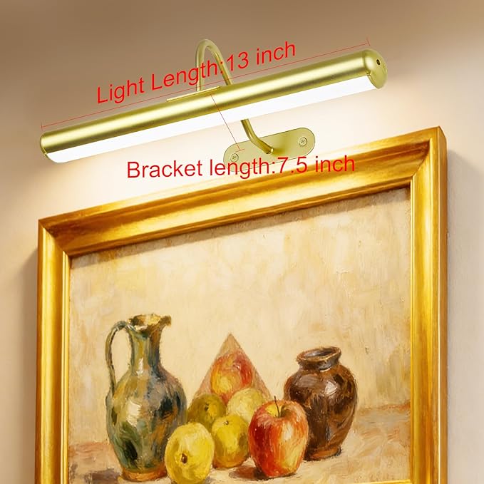 Set of 2 Picture Lights on Wall Rechargeable and Remote, Full Metal Painting Light with 3 Lighting Colors Brightness Dimmable and Timer Auto-OFF, Above Artwork Dartbord Display Gallery Portrait