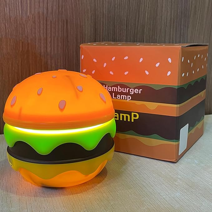Small Table Lamp Hamburger Night Light Cute Rechargeable LED Desk Lamp with Dimmable Flexible Hose Touch Switch Nursery Night Light Kawaii Desk Accessories Room Decor for Boys Girls Kids Gifts