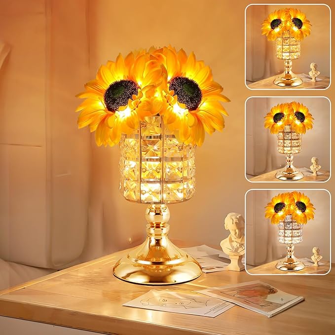 Sunflower Table Lamps for Women-Sunflower Flower Touch Lamp with 3-Color Infinitely Dimming,10+ Hours Runtime-Ideal Gift for Mom,Flower Decor for Bedroom and Office,USB Charge,IP44 Waterproof