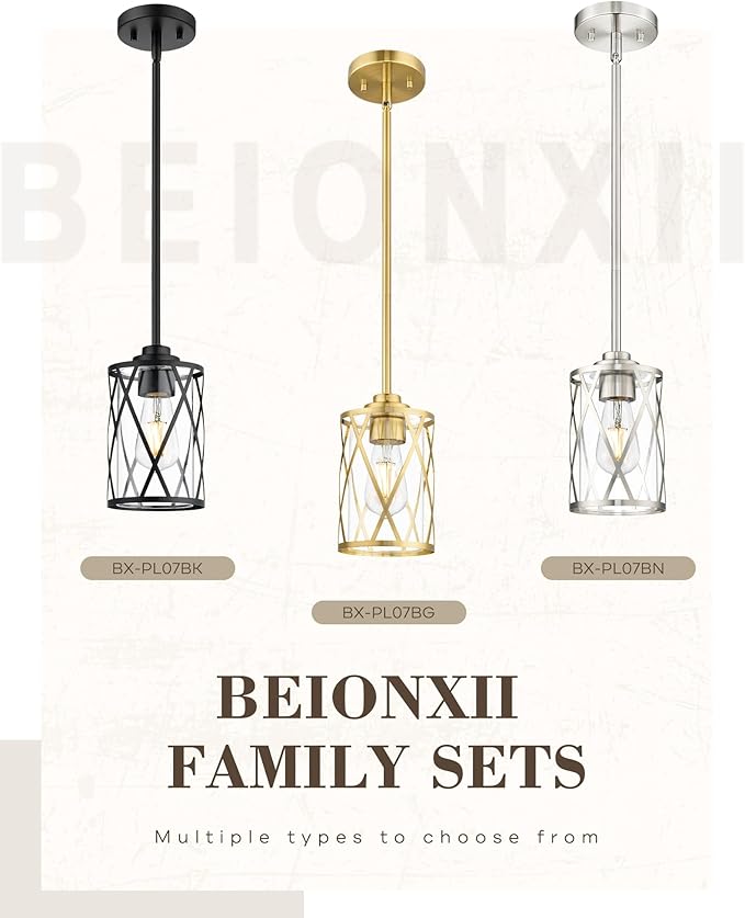 Beionxii Pendant Lights Kitchen Island, Brushed Gold Modern Kitchen Pendant Lighting Over Island, Farmhouse Industrial Cage Hanging Lighting with Clear Glass for Sink, Dining Room, BX-PL07BG