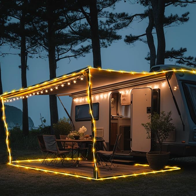 Thicker Tube Solar Rope Lights with Remote for Garden Decoration ,39FT 200LEDs Outdoor Solar Strip Lights for Palm Tree,IP67 Waterproof,USB Charging & 8 Modes Fairy Light for Christmas(Warm White)