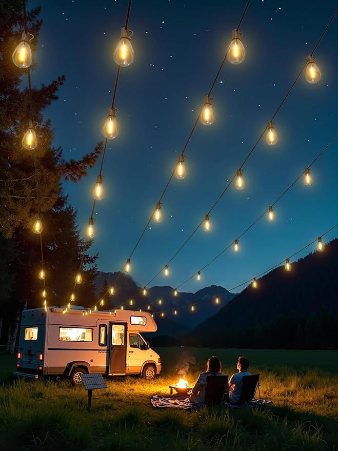 50FT Solar String Lights Outdoor Waterproof with 18+1 LED Bulbs Long Last for 20+Hrs, Commercial Grade Shatterproof USB Patio Solar Powered Lights for Camping,Backyard, Garden, Porch Decor
