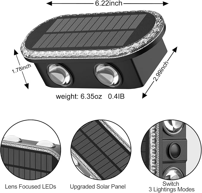 Solar Fence Lights Outdoor: 10-Pack IP65 Waterproof Solar Wall Lights - Up Down Dual Lens LEDs 3000K/4000K/6000K - 10-12H Lasting and Easy Install for Backyard Patio Porch