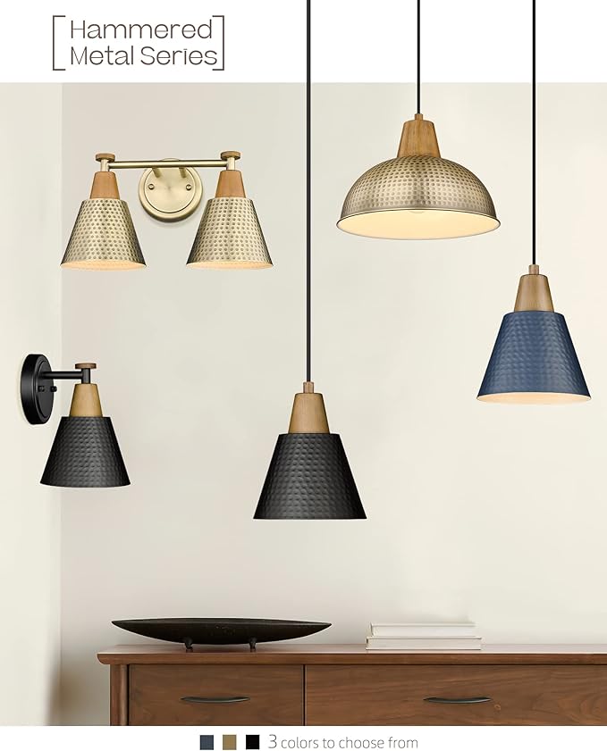 FEMILA Bathroom Light Fixtures, 2-Light Bathroom Vanity Lights Over Mirror, Antique Gold Wall Sconces, Hammered Metal Shade, 4FG59B-2W BG