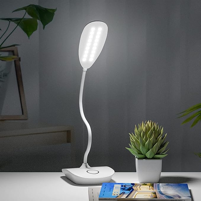 DEEPLITE Battery Operated Desk Lamp, LED Desk Light 3 Lighting Stepless Dimming, Table Lamp 5W Touch Control Eye Caring, Flexible Gooseneck, Portable Reading Light for Dorm Study Bedroom (Set of 2)