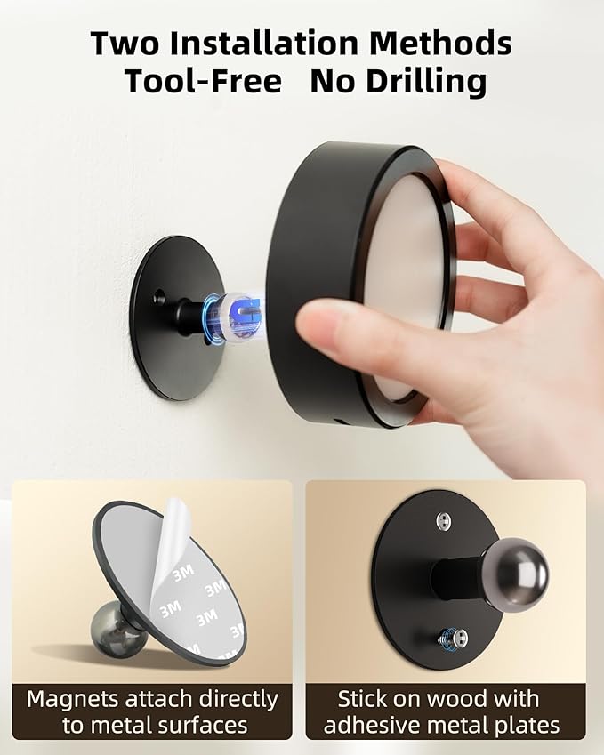EZVALO LED Wall Mounted Light, 3000mAh Rechargeable Cordless Wall Sconce, Dimmable with Remote & Touch Control, 3 Color Temps, 360° Rotatable for Bedroom, Bedside, Reading(Black, 3Pack)