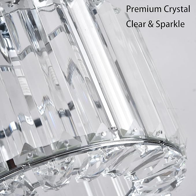 Crystal Ceiling Light, Chrome Ceiling Lamp, Semi Flush Mount Ceiling Light, Small Hallway Lamp, Entryway Crystal Chandelier for Dining Room,Bedroom,Kitchen