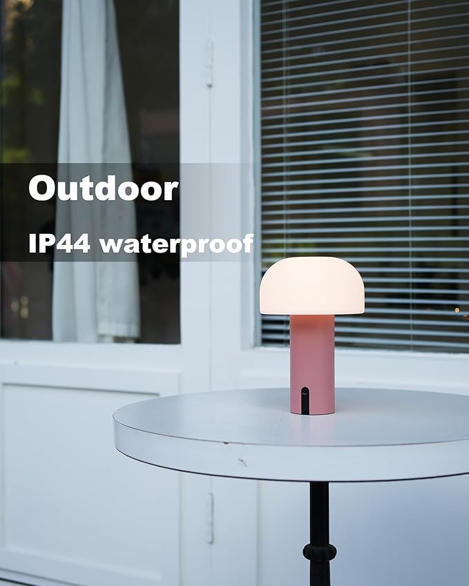 WEILAILUX Cordless Mushroom Table Lamp, Waterproof Shower Lamp, Battery Operated Table Lamp Rechargeable, Touch Dimmable Night Light for Bedroom/Patio/Camping/Dinning/Outdoor (Pink)
