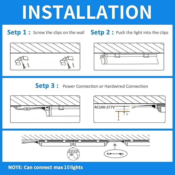 CNSUNWAY 2FT LED Shop Light, 24W 3600LM 5000K Daylight, T8 Integrated LED Light Fixture, D-Shape High Output, Linkable Shop Lights for Workbench, Kitchen, Basement, ETL Listed (6-Pack)