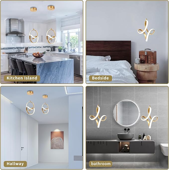 Modern Led Pendant Light 5500K Cold White Kitchen Island Pendant Light Fixtures Adjustable Height Led Pendant Lamp for Kitchen Island Dining Room Hanging Light, 1 Pack (Gold)