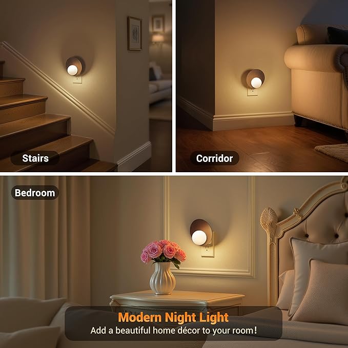 JandCase Night Lights Plug Into Wall: 2 Pack Plug in Night Light, 3000K Warm White, Dusk to Dawn Sensor, Brightness Adujstable Nightlight for Adults, Bedroom, Bathroom, Hallway
