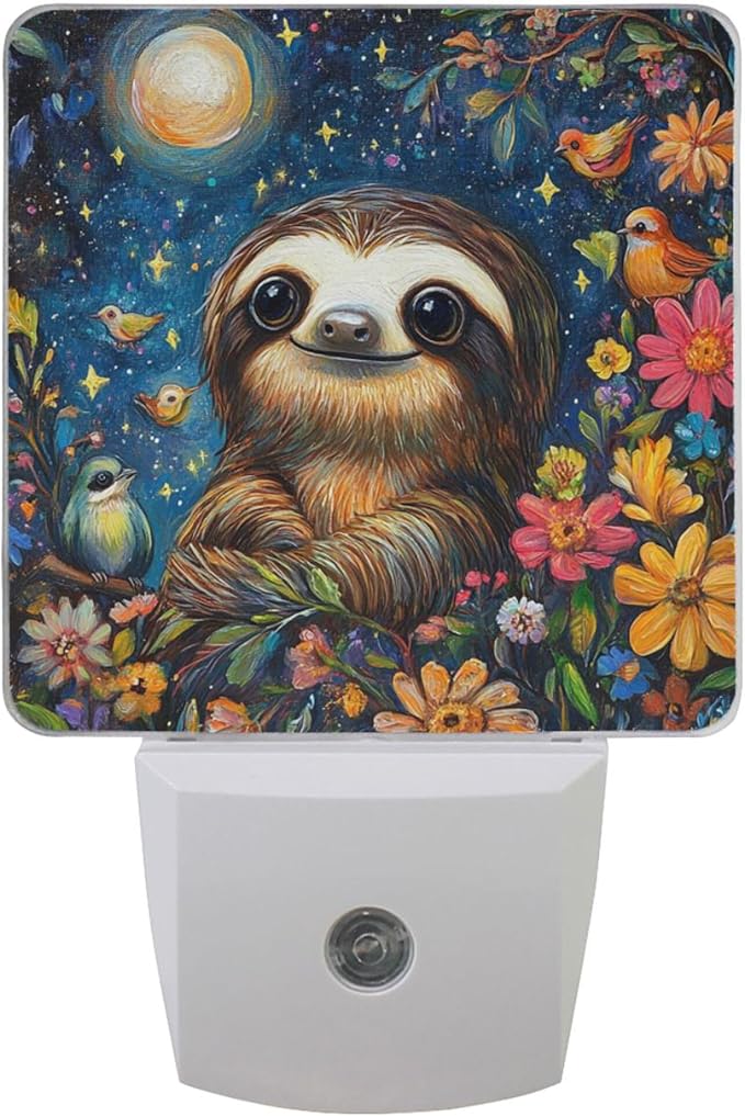 Wamika Galaxy Sloth LED Sensor Night Light Set of 2 Birds Flowers Moon Table Desk Lamps with Adjustable Brightness Eye-Caring for Home Bedroom Office Parlour