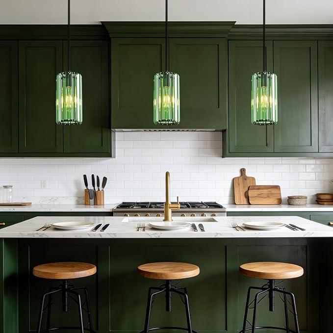 Modern Crystal Pendant Light Mini Light Green Chandeliers Adjustable Pendant Lights Fixture for Kitchen Island Dinning Room Corridor Bedroom(Light Green 1-Pack)