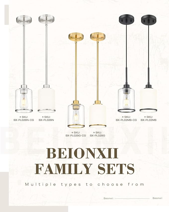 Beionxii Brushed Gold Pendant Lights Kitchen Island, Modern Kitchen Pendant Lighting Over Island, Hanging Lights with Clear Glass for Sink, Dining Room, Entryway, BX-PL02BG