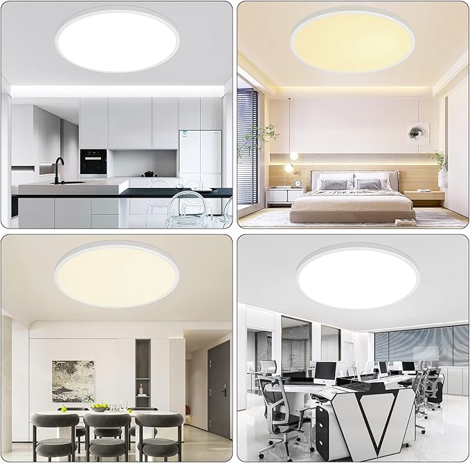 LED Flush Mount Ceiling Light Fixture 15 Inch, 36W 3600lm Dimmable Kitchen Light Fixture Ceiling Mount with Remote, Adjustable 3000K-6500K Round Ceiling Lamp for Bedroom, Living Room,White