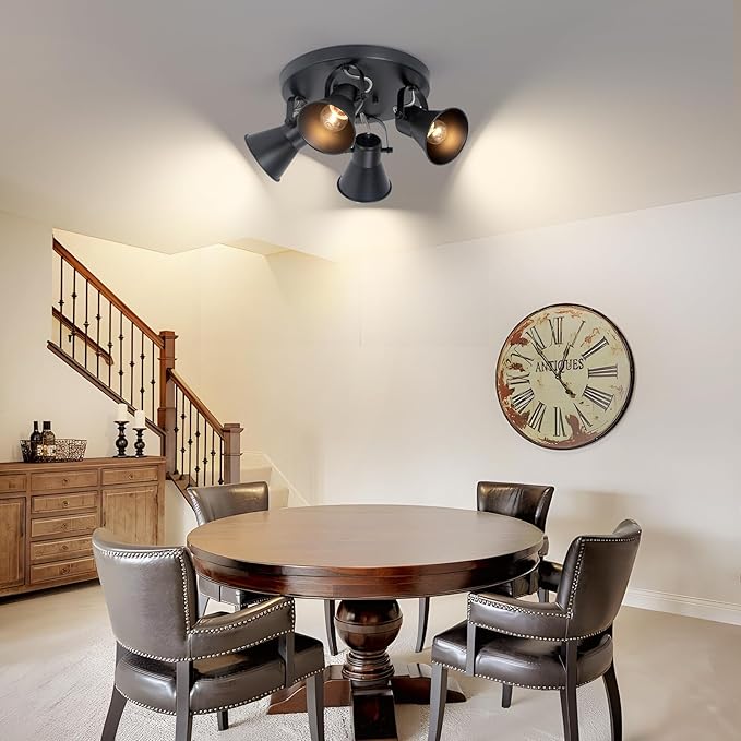 SEEBLEN 4-Light Kitchen Lighting Fixtures Ceiling, Adjustable Track Lighting Fixtures, Morden Black Directional Ceiling Light for Kitchen, Bathroom, Hallway, Dining Room, Coffee Bar.