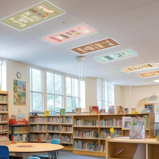 6 Pcs Fluorescent Light Covers with 60 Magnets Decorative for Classroom Ceiling Light 4 x 2 Feet Magnetic Light Covers Filter Easy Install for Office Hospitals & Home Drop Ceiling Supplies(Reading)