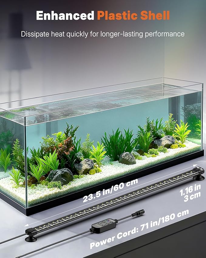 Pawfly Aquarium Light with Bluetooth for Plants, 12W 24 inch Full Spectrum Fish Tank Light for 24-44 inch Fish Tanks, Submersible LED Lights with App Control, Timer Modes & Adjustable Brightness