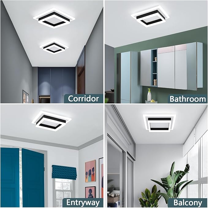 32W Modern LED Ceiling Light, Small Flush Mount Light Fixture, Kitchen Ceiling Light Fixture, Square Hallway Lighting Fixtures for Living Room Bedroom Bathroom Kitchen (2 Pack)