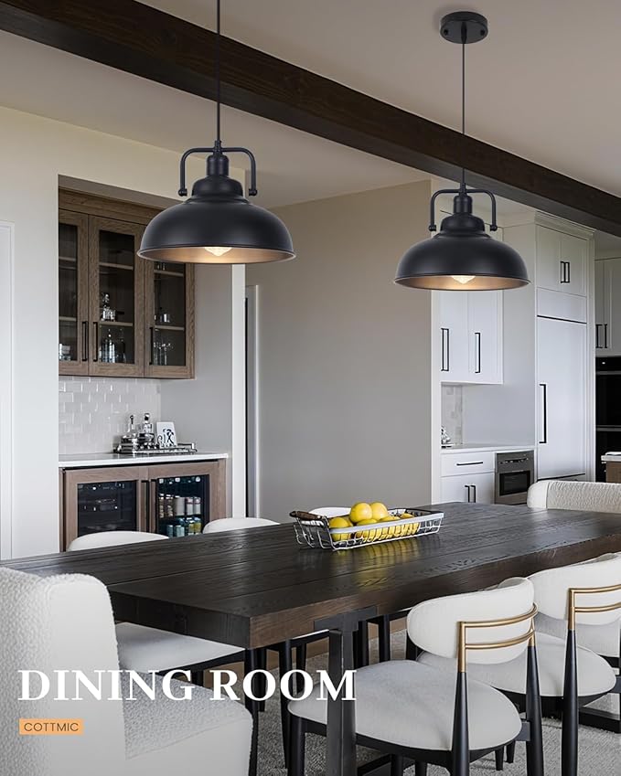 Black Farmhouse Pendant Light Kitchen Island 3pack, 11.5in Industrial Kitchen Pendant Light, Metal Pendant Lighting, Hanging Light Fixture for Kitchen, Dining Room, Bar, Barn, Restaurant