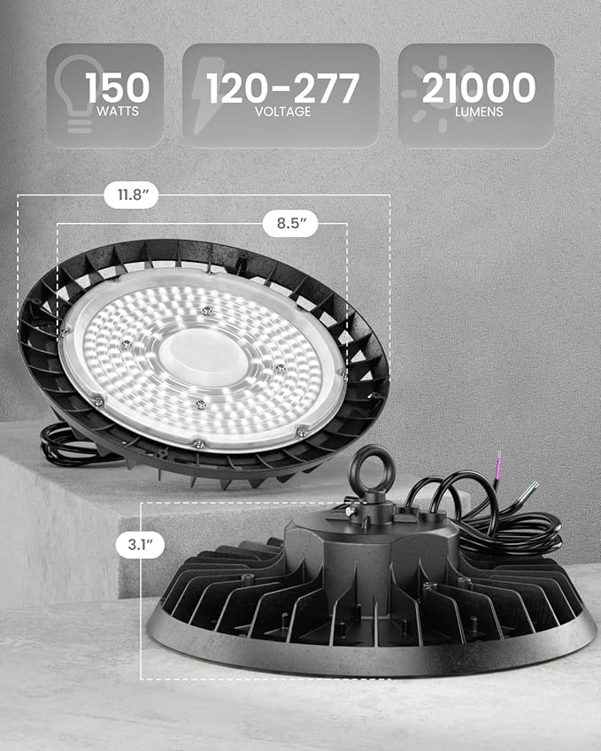 Sunco 10 Pack UFO LED High Bay Light, 150W, 21000 Lumens 5000K 100-277V Dimmable 0-10V, Ultra Bright Commercial Shop Lights for Warehouse, Factory, Workshop, Garage & Barn, Ceiling Mount, UL