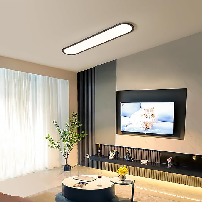 Ganeed Modern Linear Ceiling Lights,48W Dimmable LED Ceiling Lamp, High Brightness Long Ceiling Light,39.4 Inch Ultra Thin Low Profile Light Fixture for Bedroom Kitchen Closet Hallway,Black
