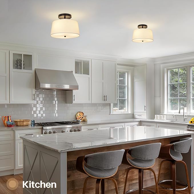 12.6" Semi Flush Mount Ceiling Light Fixtures,3-Light Drum Light,Modern Close to Ceiling Light with White Shade,Light Fixtures Ceiling Mount for Bedroom,Dinning Room,Nursery, Kitchen