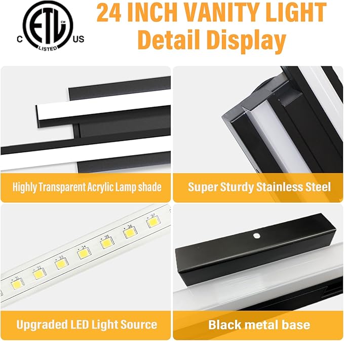 Bathroom Vanity Light 18 inch-Bathroom Light Fixtures,2700K/3000K/3500K/4000K/5000K/5cct Optional Vanity Lights for Bathroom,18W/ETL Certificated/2 Pack