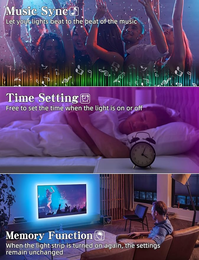 Daymeet LED Lights for TV, 13.1ft TV Led Backlight for 40-65inch USB TV Led Light Strip RGB Color Changing Lights with Remote Music Sync Bluetooth APP Control for Computer Bedroom PC