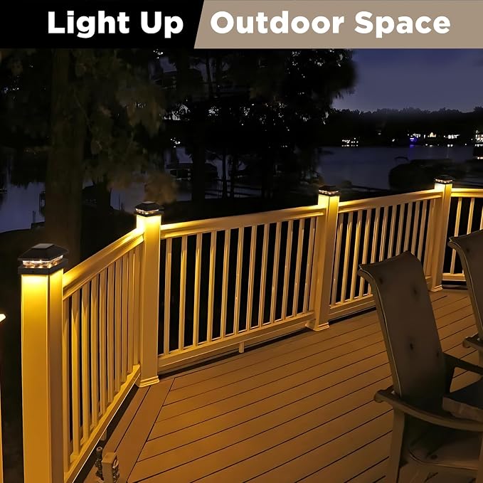 Solar Post Cap Lights Outdoor 20pack, Waterproof Solar Powered Deck Fence Post Lights Fit 4x4 Wood/Vinyl Posts, Bright Warm White Solar Post Lights Decorate Deck, Patio, Porch, Fence(Black)