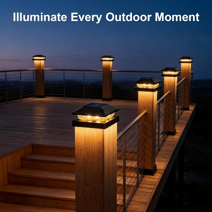 Brightever 4x4 3.5x3.5 Solar Post Cap Lights 8-Pack, Outdoor Solar Powered Fence Post Lights, Black Solar Waterproof Deck Post Lights for Vinyl/Wood Posts, Warm/Cool White, Perfect for Garden Patio