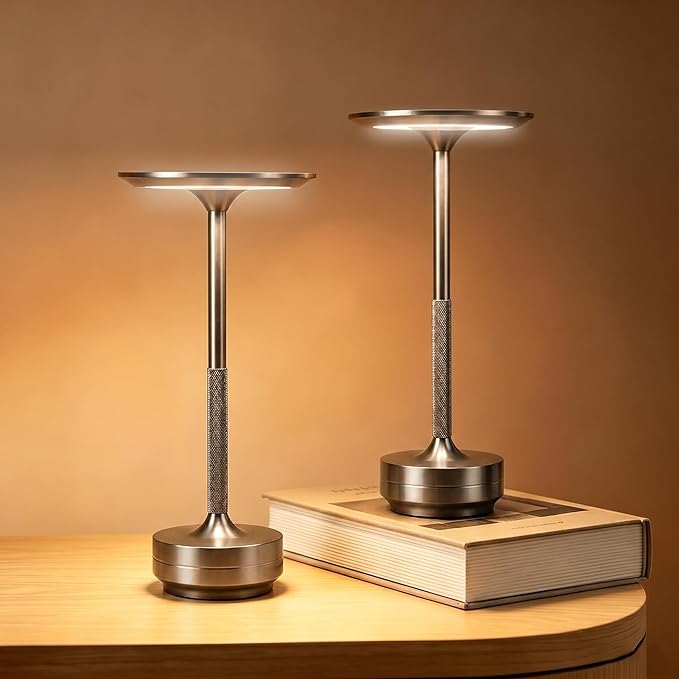Rechargeable Cordless Table Lamp Set of 2, Portable Battery Operated LED Table Light, 3 Color Stepless Dimming with Touch Sensor & Memory Function for Outdoor Patio Restaurant Dining Room,Silver