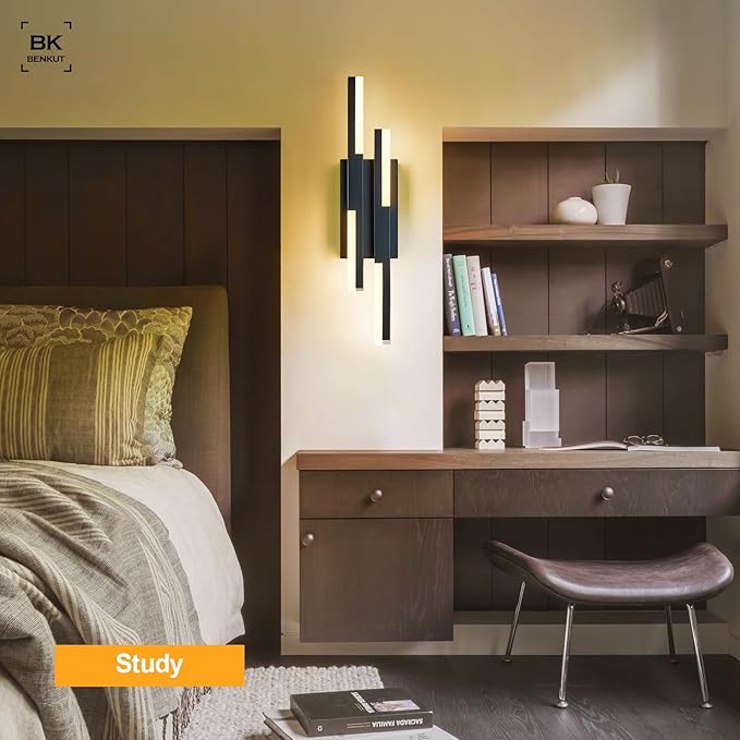Benkut Modern LED Wall Sconce Black Remote Wall Light Fixtures for Bathroom, Dimmable Vanity Light Indoor LED Remote Wall Sconce for Bedside Bedroom Living Dining Room (1 Pack 3000-6500K 19.7inch)