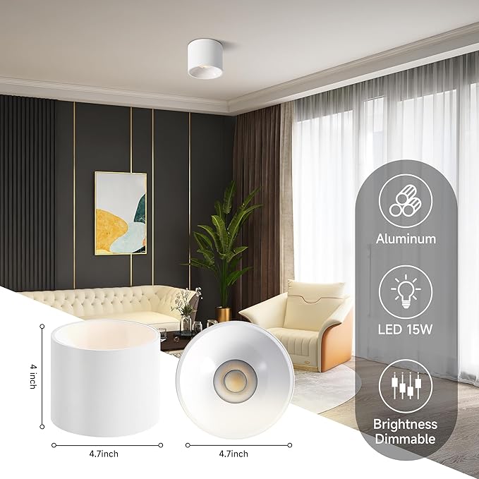Flush Mount Dimmable Ceiling Light, Modern Close to Ceiling Light Fixtures for Hallway, Closet, 3CCT 2700K-6000K LED Ceiling Light Spot Lights for Living Room Kitchen Entryway Foyer, White, 3 Pack