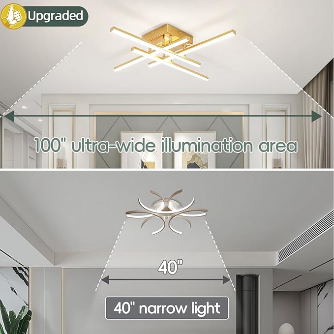 CANEOE Modern Ceiling Light Fixture, Gold Dimmable Close to Ceiling Light with Remote Control,Sputnik Flush Mount Ceiling Lamp for Bedroom Living Room Kitchen Modern Chandelier Light Fixture Ceiling