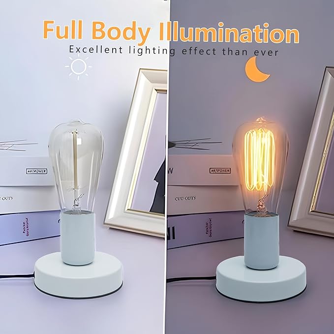 Industrial Table Lamp, Small Polished Metal Desktop Light Socket Base, Vintage E26/E27 Edison Screw Light Bulb Holder, 5.57ft Cord on/Off Switch with US Plug (White Color)