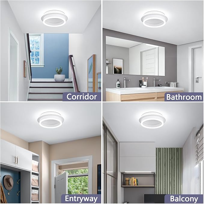 CANEOE Round Modern Led Ceiling Light Fixture, 24W LED Flush Mount Ceiling Lamp, Black Small Hallway Ceiling Light for Dining Room Bedroom Kitchen Bathroom Entryway Lighting Fixtures (White)