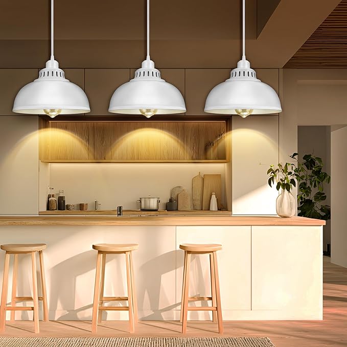 Plug in Pendant Light, 15FT Hanging Lights with Plug in Cord, On/Off Switch, Industrial Pendant Light with Plug in Cord, Metal Hanging Lamps for Living Room, Kitchen Big White