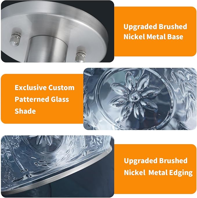 Brushed Nickel Semi Flush Mount Ceiling Light, Vintage Hallway Ceiling Light Fixture with Globe Glass, Small Overhead Light Fixtures Ceiling Mount for Kitchen, Bathroom, Small Bedroom