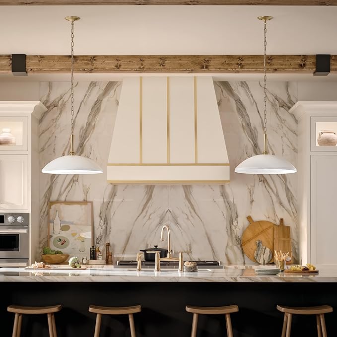 Kichler Delarosa 1-Light Pendant, Updated Traditional Light in White and Champagne Bronze, Sloped Ceiling Compatible, for Your Kitchen, Dining Room or Hallway (12.75" x 24.25"), 52637WH