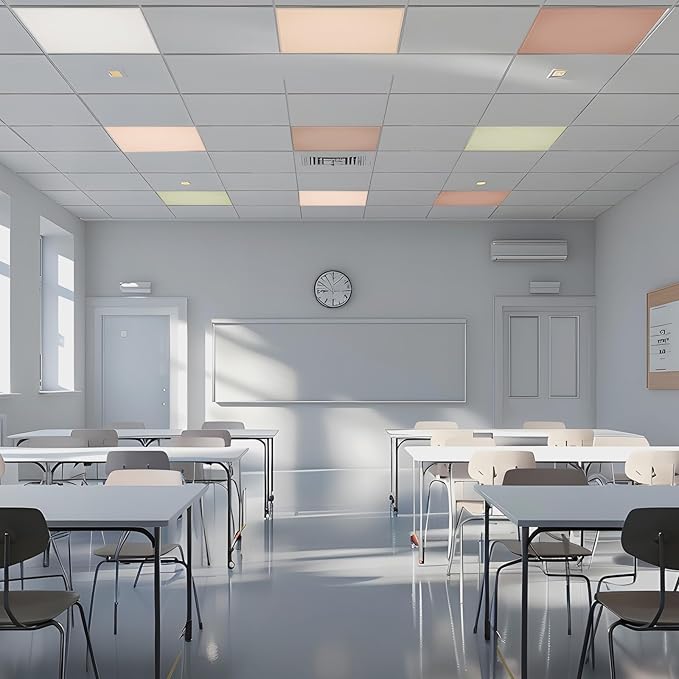 Wiooffen 6 Pcs Fluorescent Light Covers with 60 Magnets Decorative for Classroom Ceiling Light 4 x 2 Feet Magnetic Light Covers Filter Easy Install for Office Hospitals & Home (Neutral Boho)